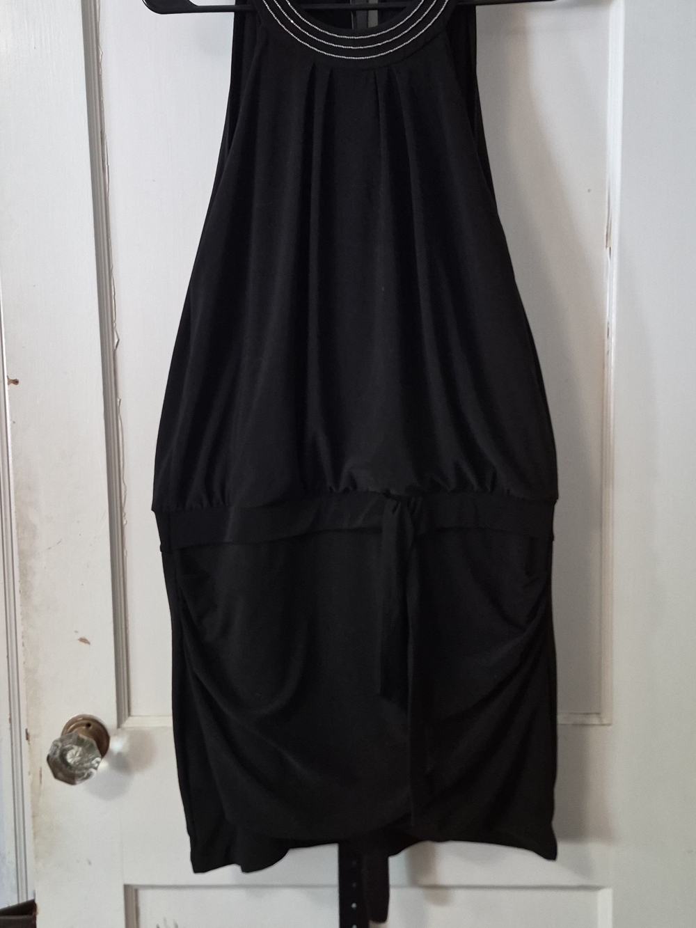 White House Black Market Black Halter Mini Dress with Contrast Stitch